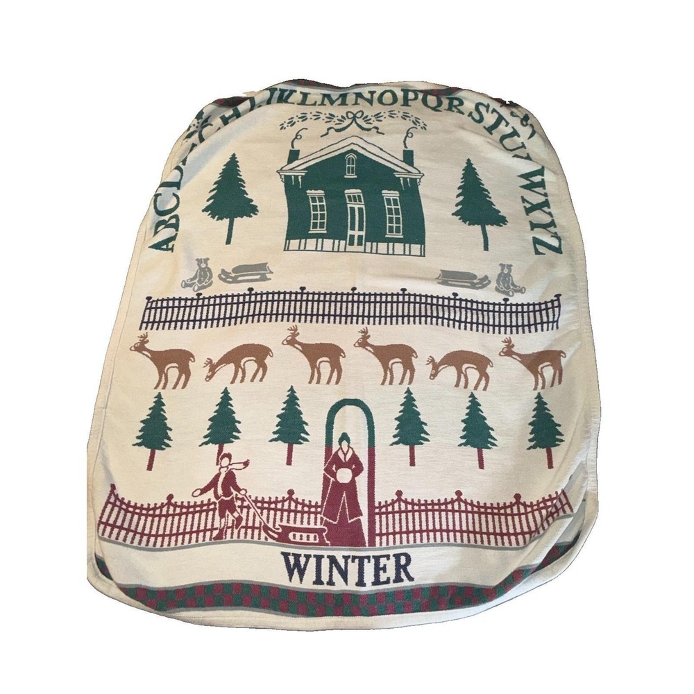 VTG Goodwin Weavers Double Sided Throw Blanket Grandmothers House Winter 59x46